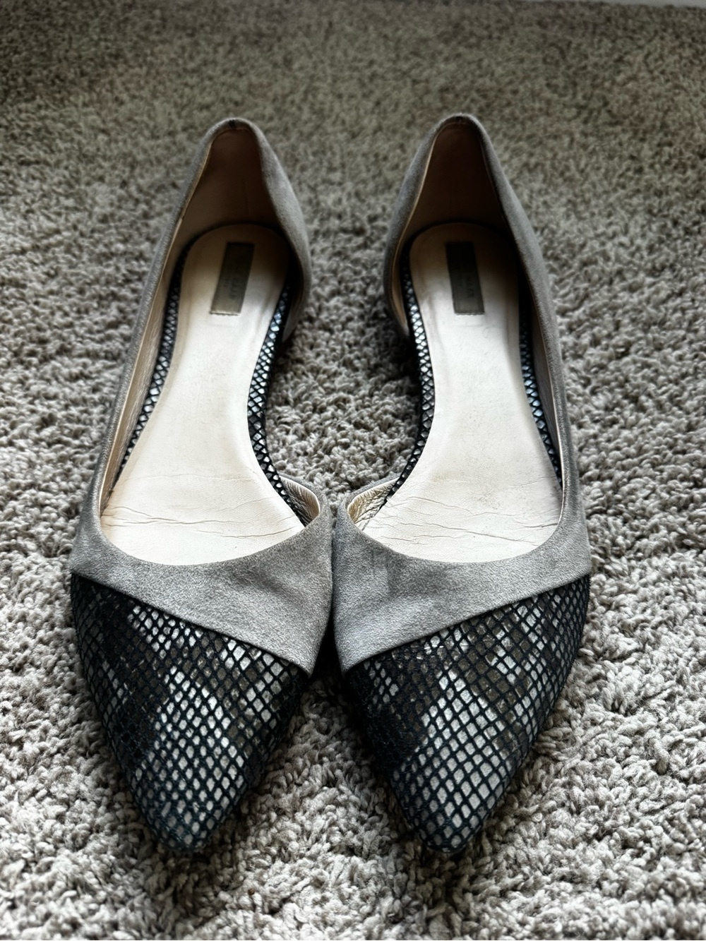 Cole Haan Two-Tone Pointed Flats in Gray and Black